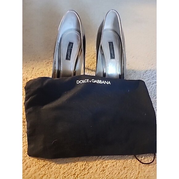 Dolce & Gabbana Italy Pewter Metallic Leather Heel Open Toe Pump, 38.5 - Picture 5 of 15